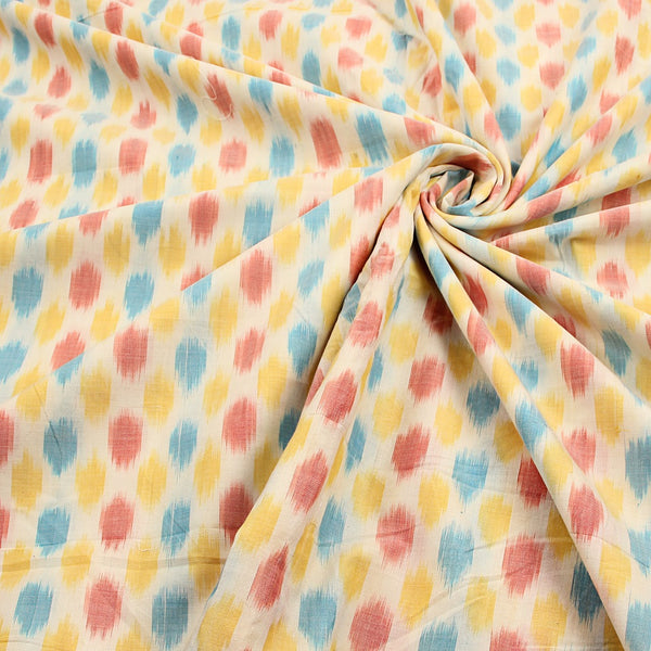Multicolor Dotted Ikkat Silk Cotton Fabric