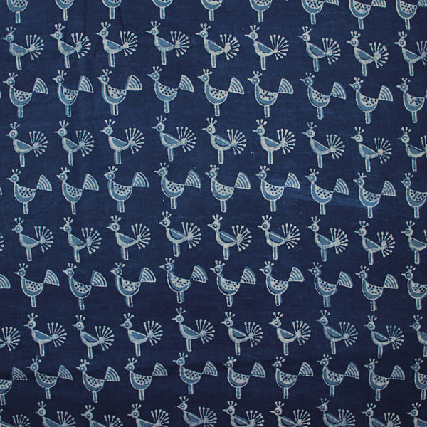 Indigo Birds Dabu Fakira Hand Block Printed Mul Cotton Fabric