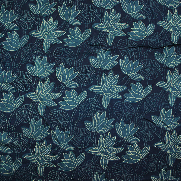 Teal Lotus Jaal Dabu Fakira Hand Block Printed Modal Silk Fabric