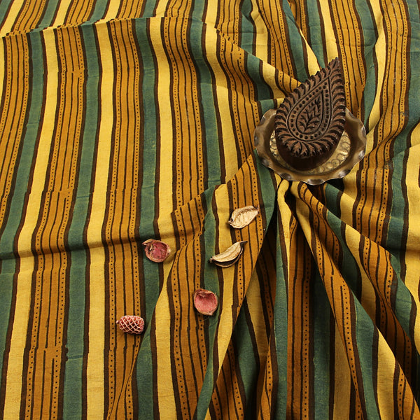Yellow Border Ajrakh Hand Block Print Fabric