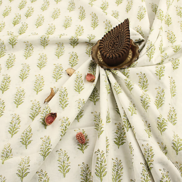 Green Leaf Butta Sanganeri Handblock Print Cotton Fabric