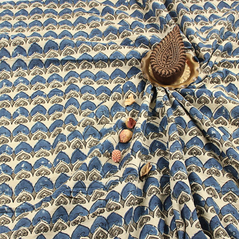 Blue Geometric Ajrakh Hand Block Print Cotton Fabric