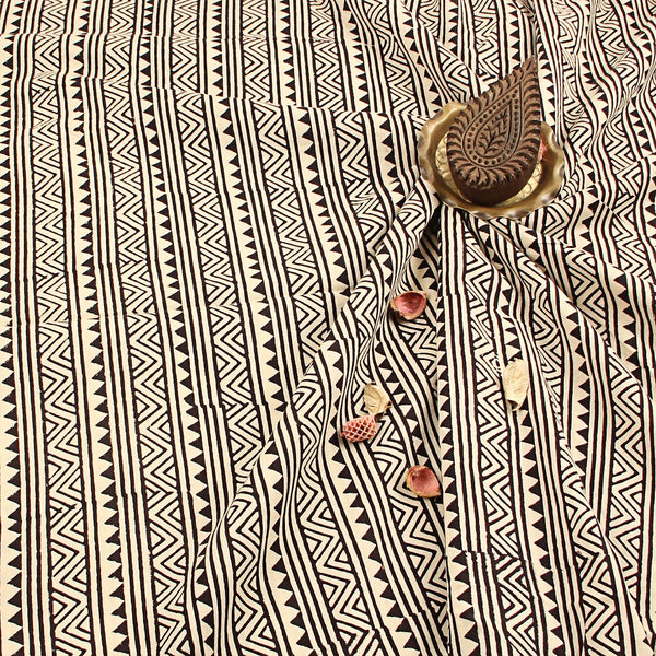 Black Triangle Border Fakira Hand Block Printed Cotton Fabric