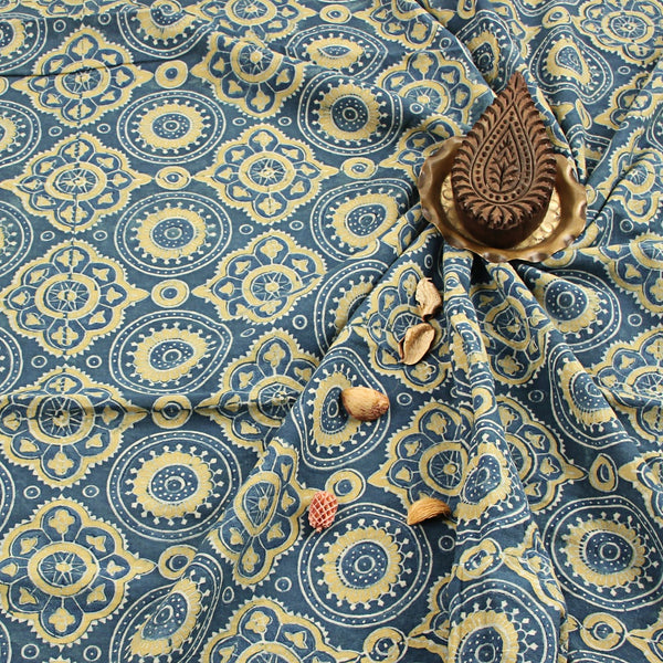 Indigo Pattern Ajrakh Hand Block Printed Cotton Fabric