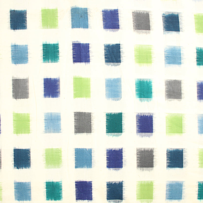 White Multi Colored Box Ikkat Cotton Fabric