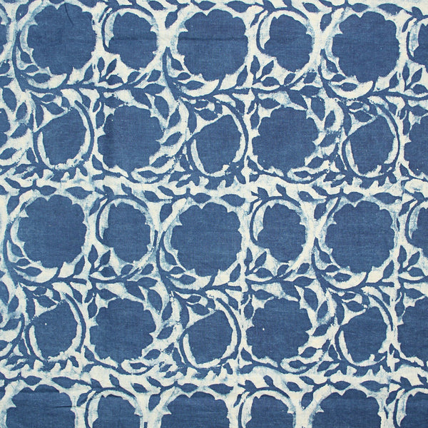 Indigo Marigold Jaal Dabu Hand Block Printed Cotton Fabric