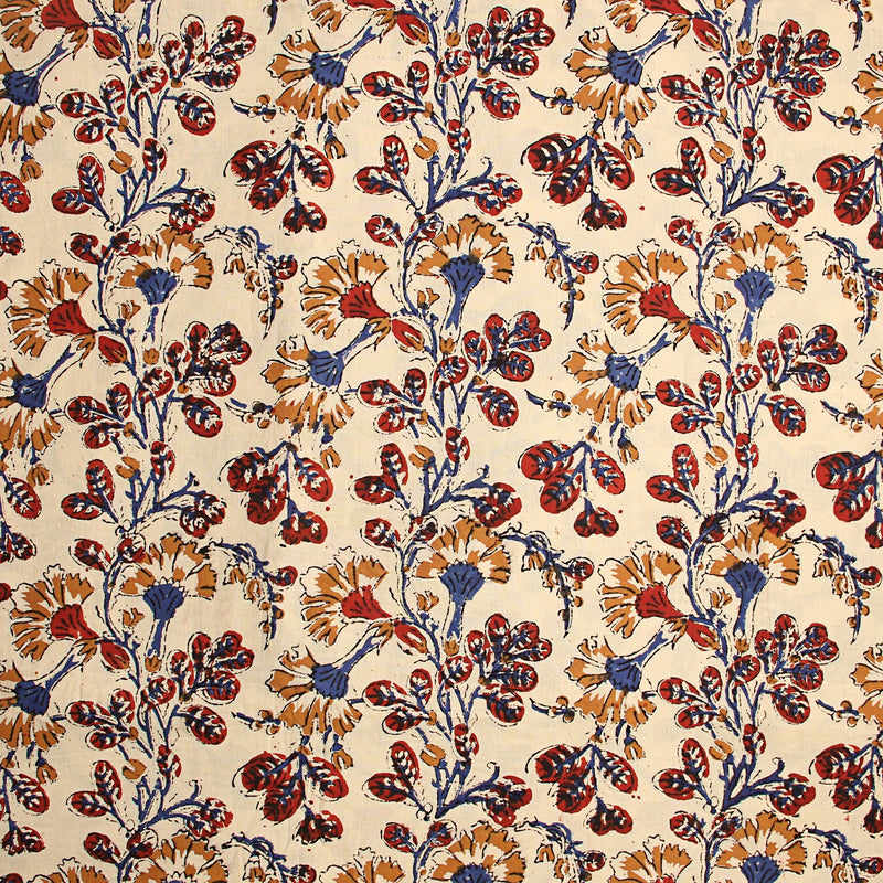 Mustard Floral Jaal Kalamkari Handblock Print Cotton Fabric