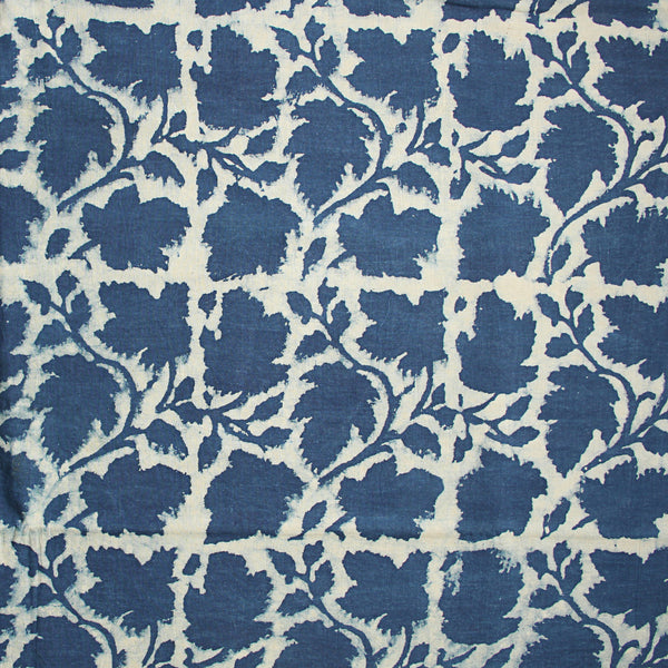 Indigo Leaf Jaal Dabu Hand Block Printed Cotton Fabric