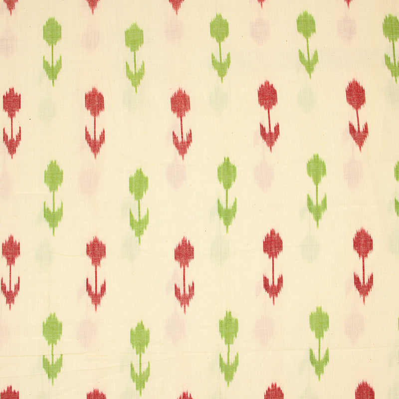Green & Pink Floral Ikkat Cotton Fabric