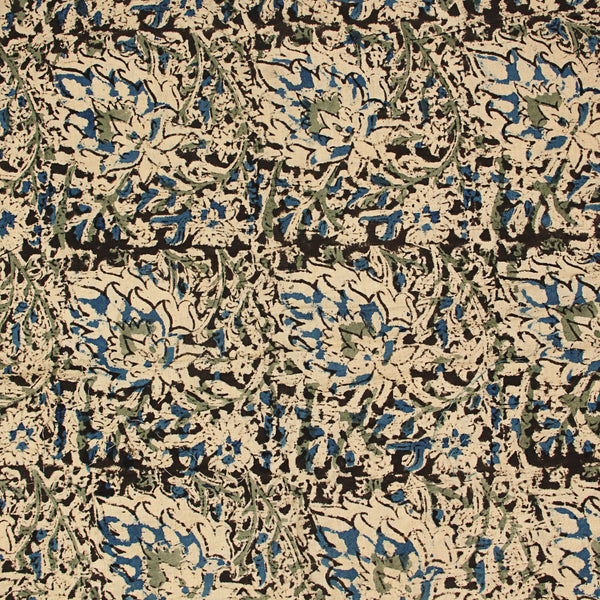 Black Indigo Floral Kalamkari Handblock Print Cotton Fabric