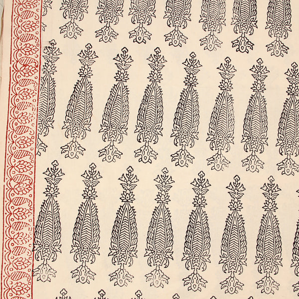 White Minar Motif Bagh Hand Block Printed Cotton Fabric