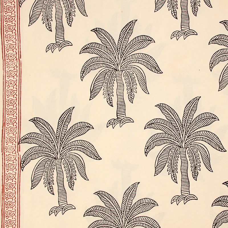 Black Palm Tree Bagh Hand Block Printed Cotton Fabric
