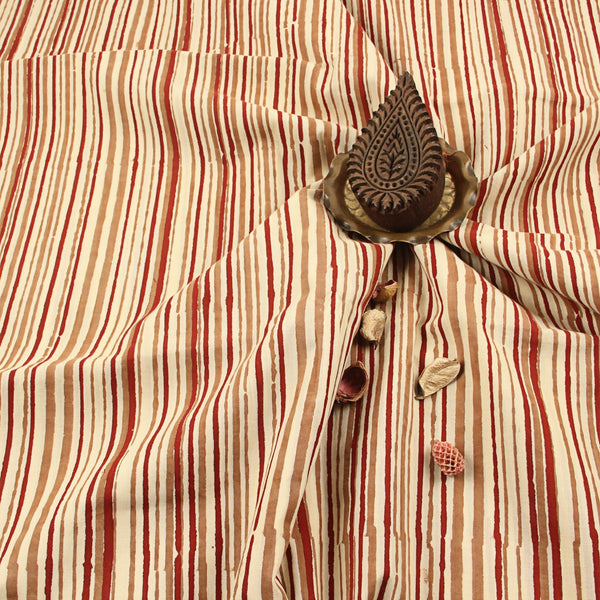 Brown Lines Fakira Hand Block Printed Cotton Fabric