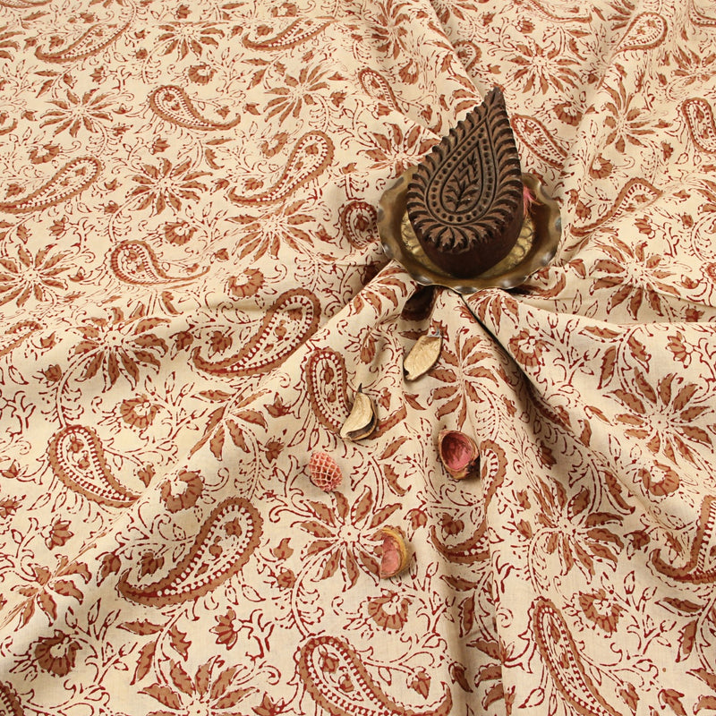 Grey Paisley Floral Jaal Fakira Hand Block Printed Cotton Fabric