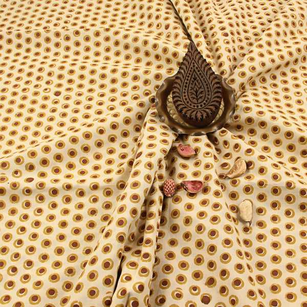 Brown Dotted Fakira Hand Block Printed Cotton Fabric
