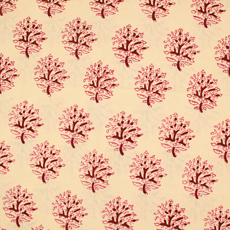 Pink Floral Butta Fakira Hand Block Printed Cotton Fabric