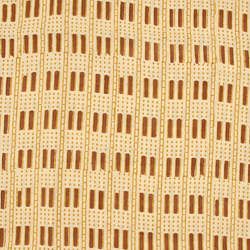 Brown Line Border Fakira Hand Block Printed Cotton Fabric