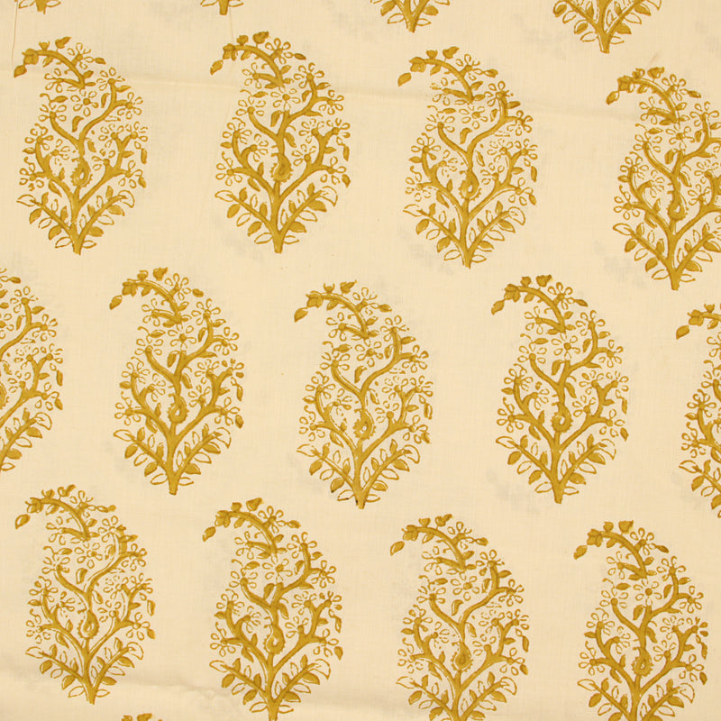 Olive Floral Bunch Fakira Hand Block Printed Cotton Fabric