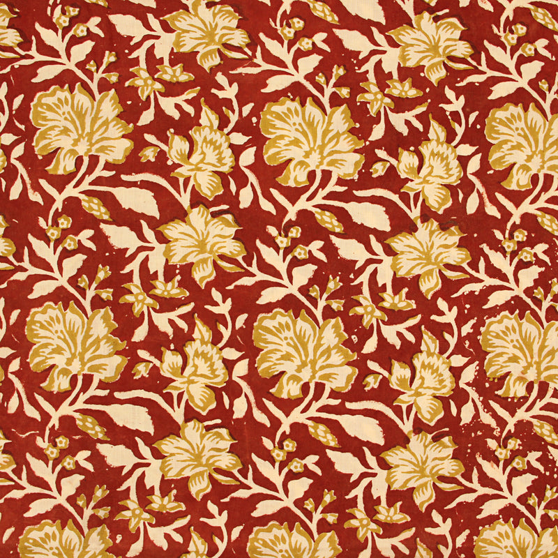 Olive Jaswanti Floral Fakira Hand Block Printed Cotton Fabric