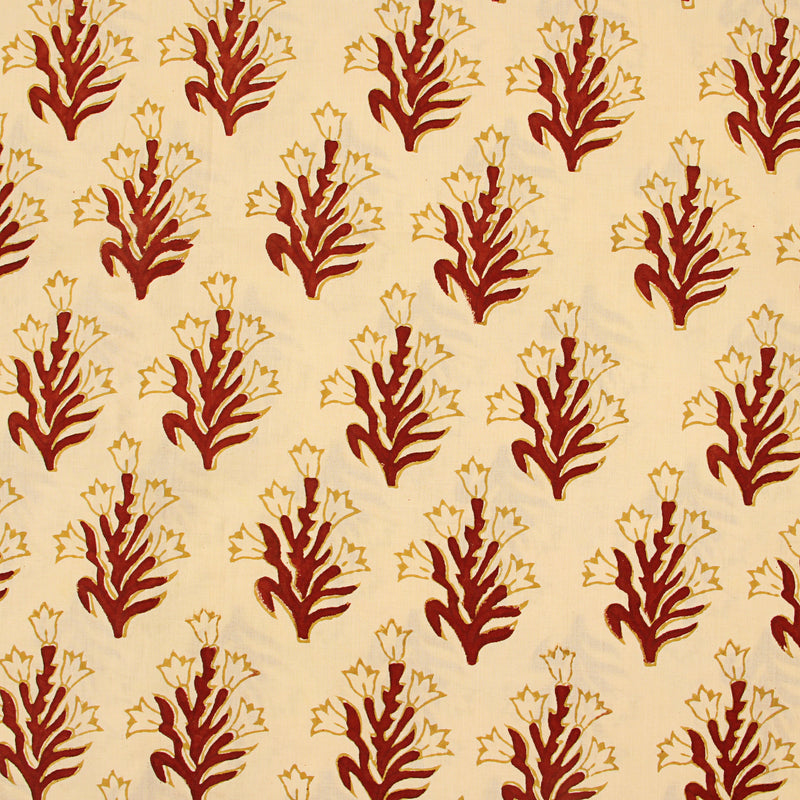 Olive Lily Floral Fakira Hand Block Printed Cotton Fabric