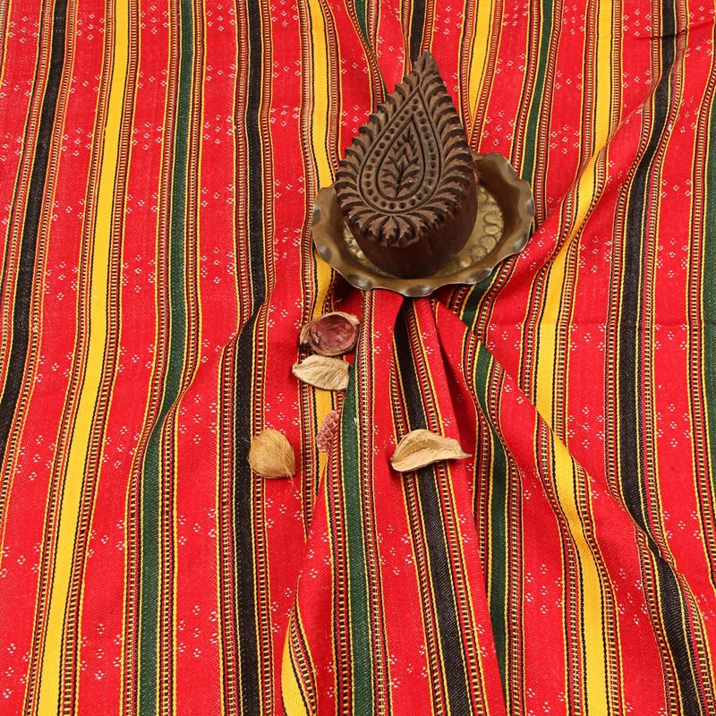 Red - Yellow Dotted Mashroo Handwoven Fabric