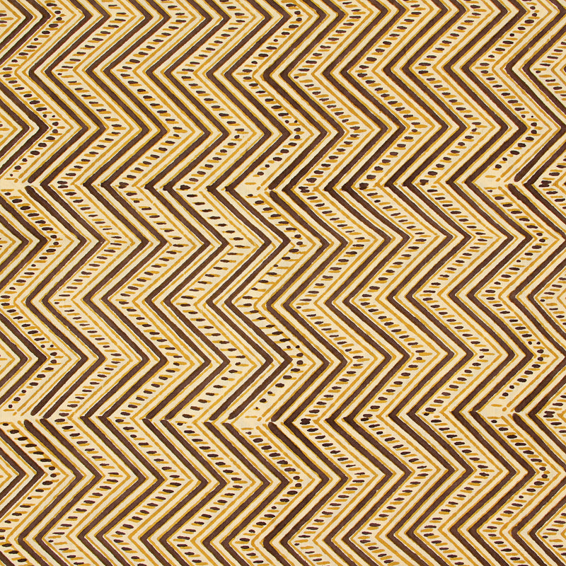 Brown Zigzag Fakira Hand Block Printed Cotton Fabric