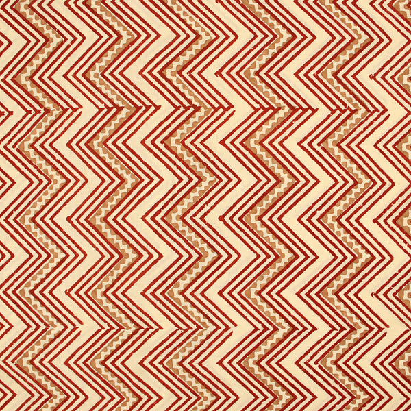 Brown Zigzag Border Fakira Hand Block Printed Cotton Fabric