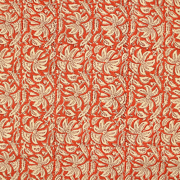 White Star Floral Jaal Fakira Hand Block Printed Cotton Fabric
