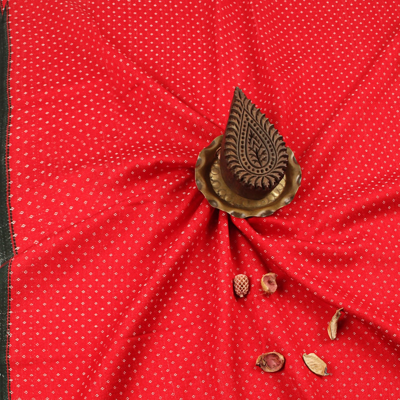 Red Dotted Mashroo Handwoven Fabric