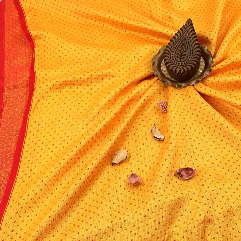 Yellow Dotted Mashroo Handwoven Fabric