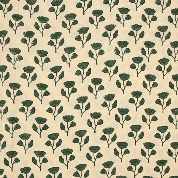 Green Floral Butta Fakira Hand Block Printed Cotton Fabric
