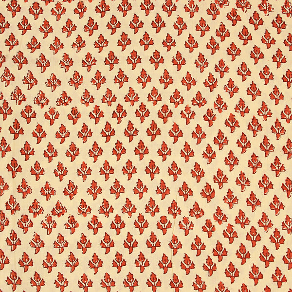 Orange Butti Fakira Hand Block Printed Cotton Fabric