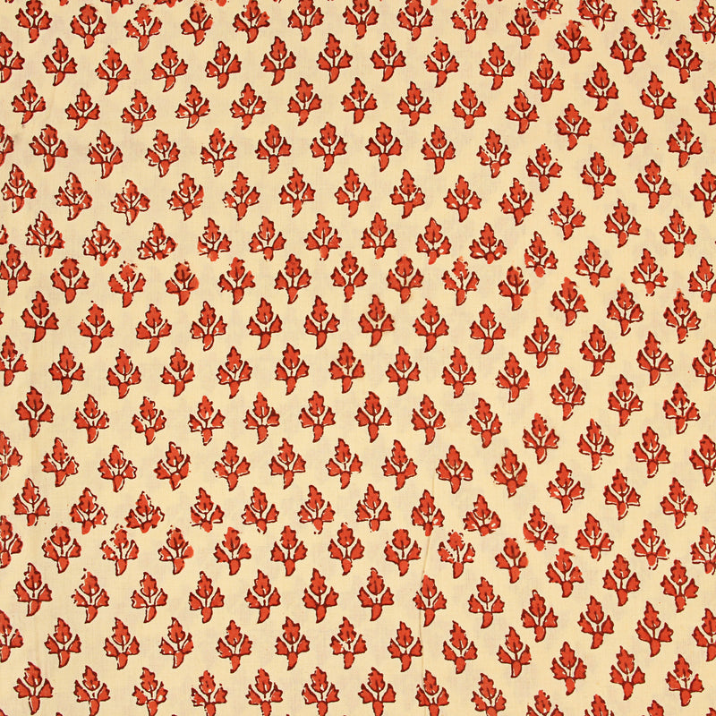 Orange Butti Fakira Hand Block Printed Cotton Fabric