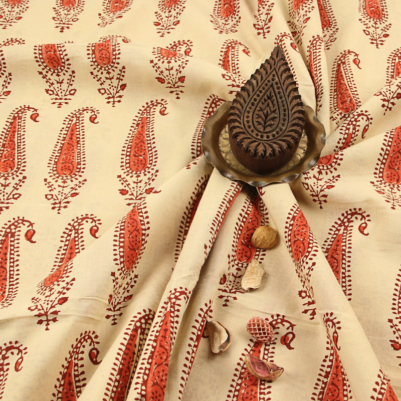 Madder Paisley Butta Fakira Hand Block Printed Cotton Fabric