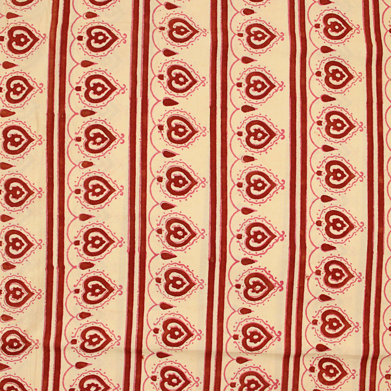 Red Heart Border Fakira Hand Block Printed Cotton Fabric