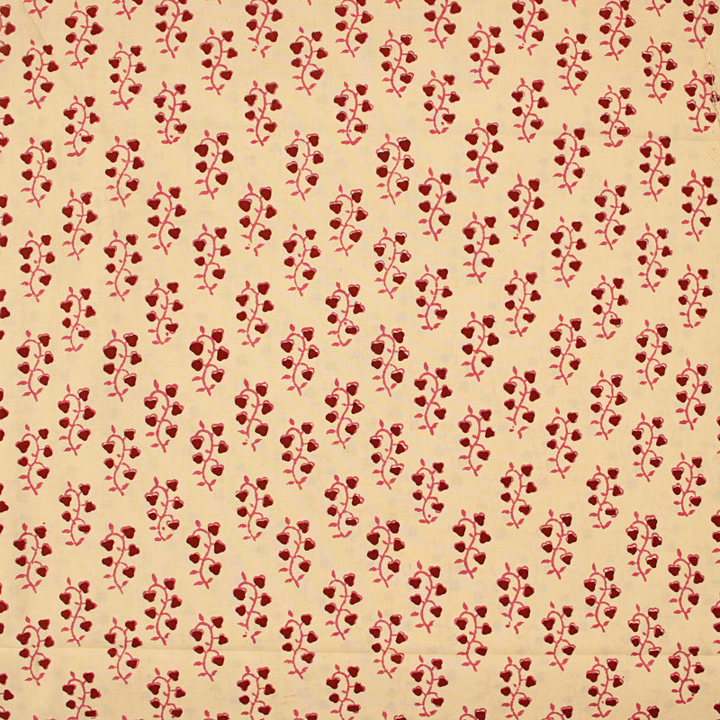 Red Floral Bunch Fakira Hand Block Printed Cotton Fabric