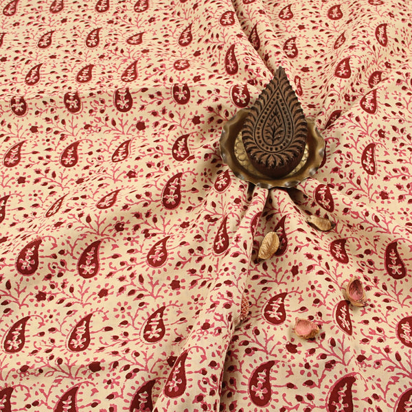 Red Paisley Butta Fakira Hand Block Printed Cotton Fabric