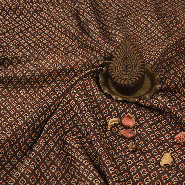 Brown Butti Ajrakh Hand Block Print Cotton Fabric