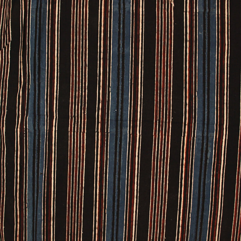 Indigo Black Lines Ajrakh Hand Block Printed Cotton Fabric