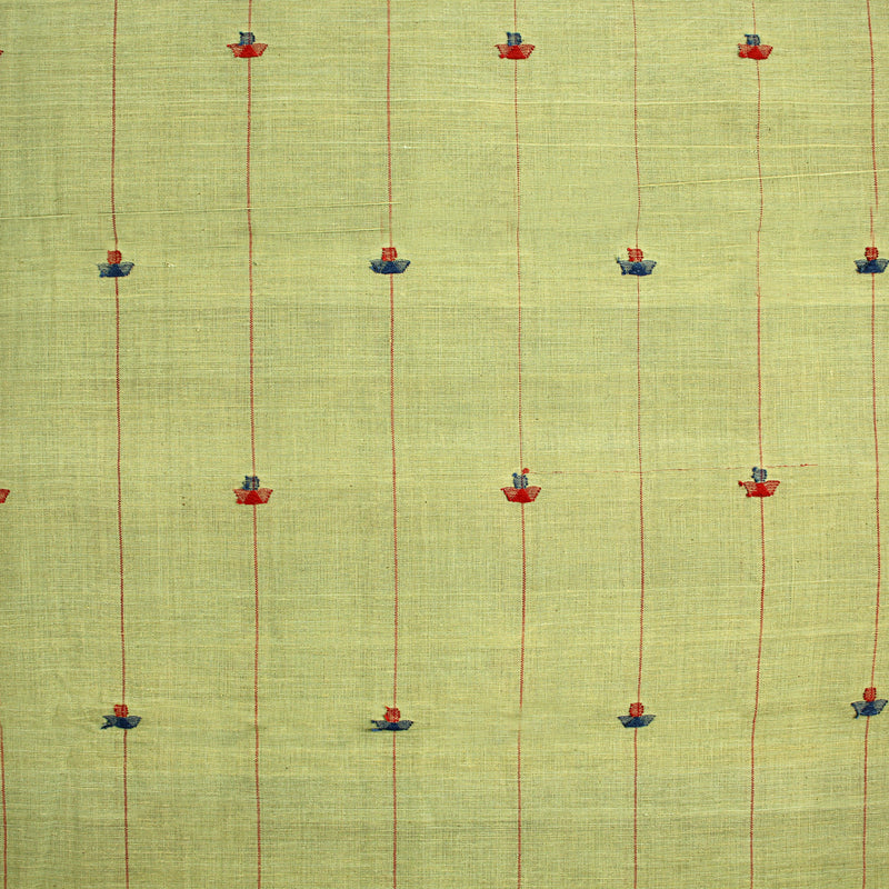 Green Solid Jamdani Handspun Handwoven Cotton Fabric