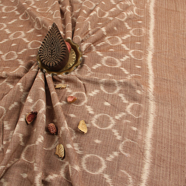 Brown Circular Ikkat Cotton Fabric