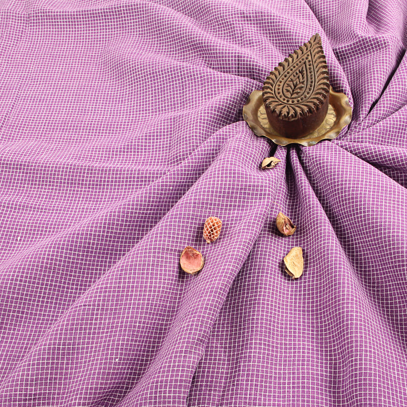 Purple Checks Handloom Cotton Fabric