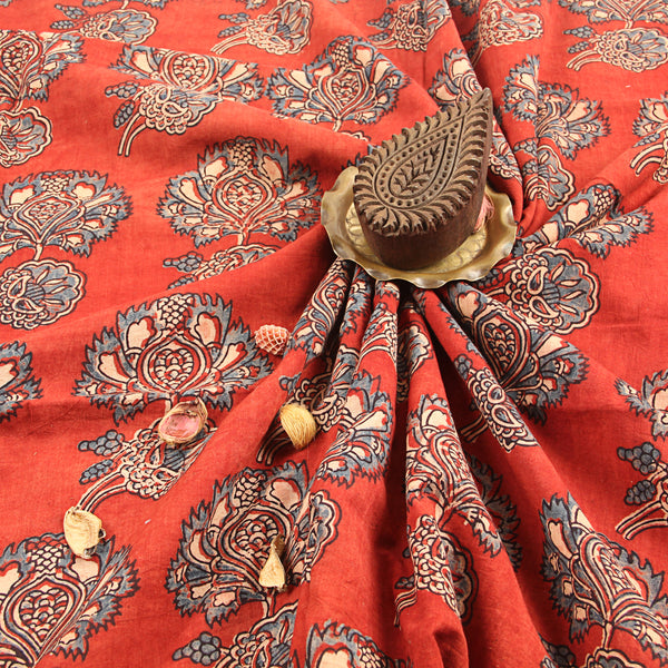 Red Butta Floral Print Ajrakh Handblock Print Cotton Fabric
