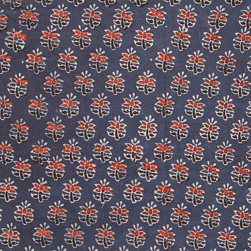 Indigo All Over Small butti Floral Ajrakh Handblock Print Cotton Fabric