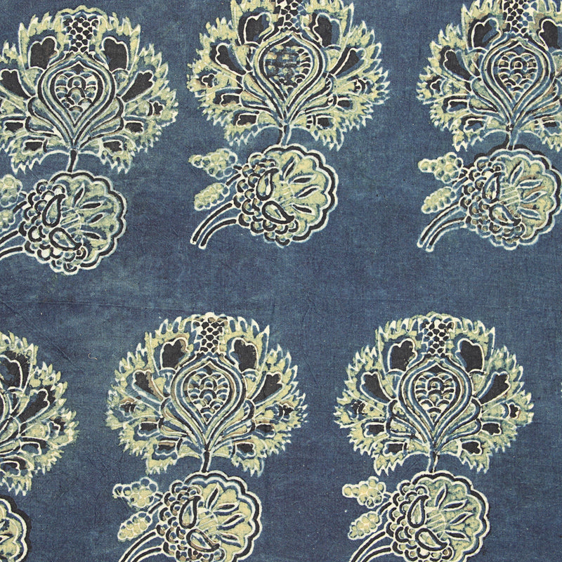 Indigo Butta Floral Print Ajrakh Handblock Print Cotton Fabric