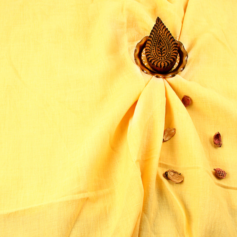 Yellow Plain Handspun Handwoven Linen Fabric