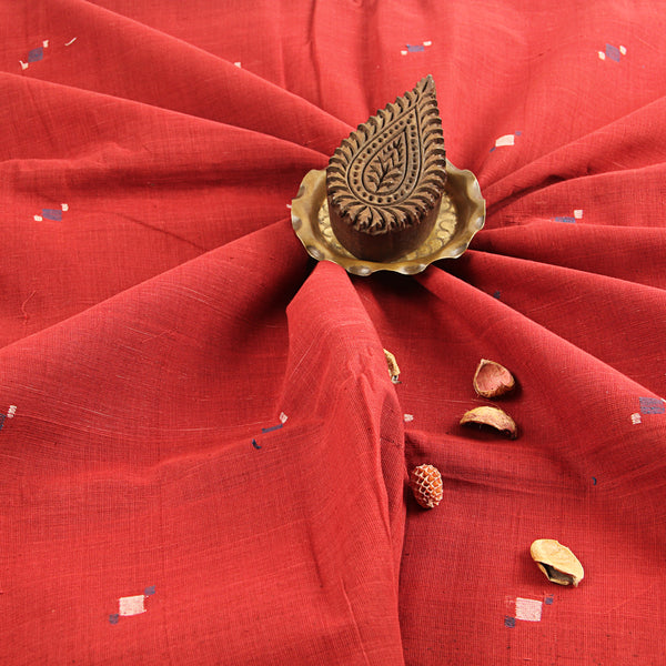 Maroon Bud Butti Handspun Handwoven Jamdani Cotton Fabric