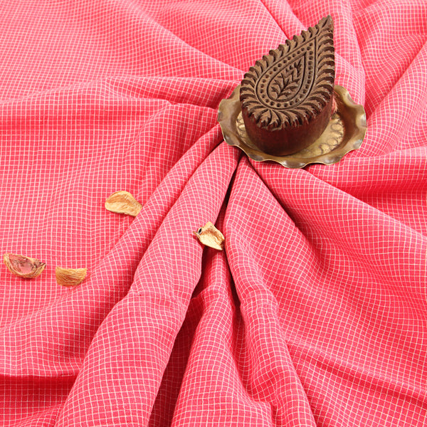 Pink Checks Handloom Cotton Fabric