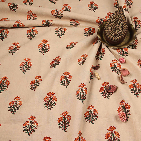 White Bagru Hand Block Print Cotton Fabric