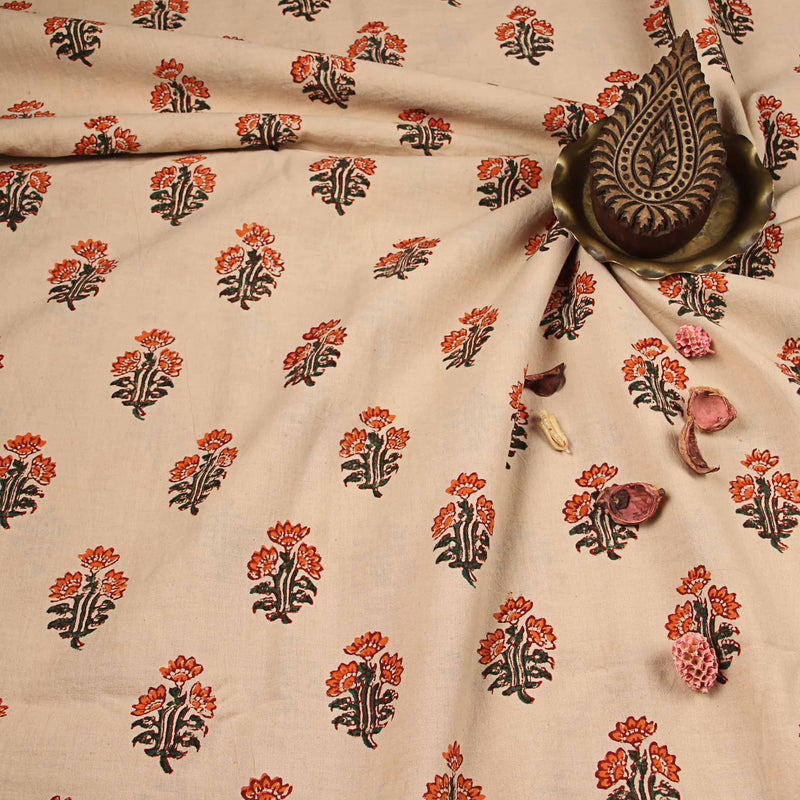 White Bagru Hand Block Print Cotton Fabric